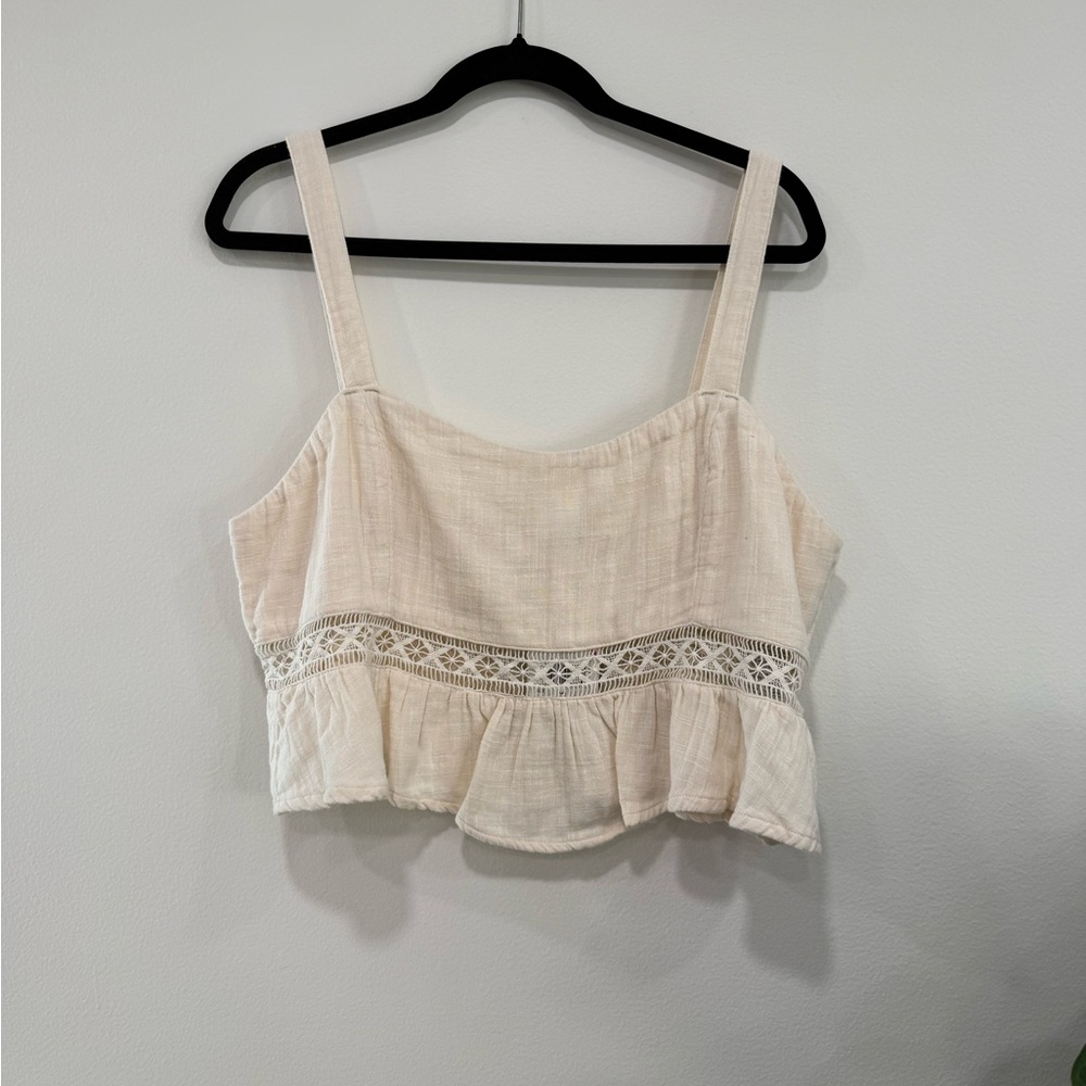 Roxy Cream Crochet-Trim Cropped Tank
